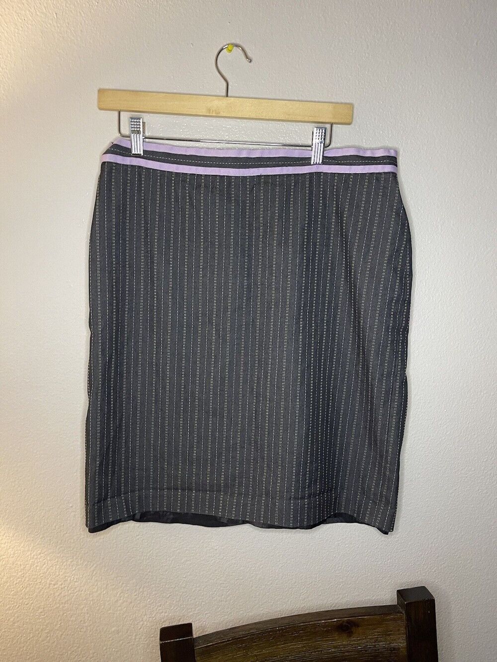 D Studio womens black Skirt size 14 Pinstripe Pink Stripped Work VTG Academia